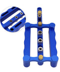 Adjustable Dowel Jig Kit Featuring Self Centering Guide For Dead Straight Drill Lines, blue aluminum tool for precise joinery.