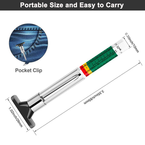 Go To Tire Tread Depth Gauge Set Color Coded For Quick Read In One Thirty Second Inch Increments Pack Of Two Reusable Sturdy Tool For Car Maintenance And Tire Health, 3.35 x 1.06 in with pocket clip