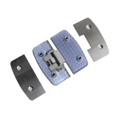 Heavy Duty Glass Shower Hinges Two Pack 180 Degree Turn For Frameless Bathroom Doors, stainless steel and blue plastic components.