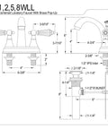 4 Inch Centerset Lavatory Faucet With Brass Pop Up Drain, Brushed Nickel Finish, technical drawing with measurements