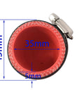 Top view of 35mm 1-3/8 Inch Black High Temperature 4-Ply Reinforced Silicone Hose Cap With Stainless Steel Clamp for turbo bypass valve.