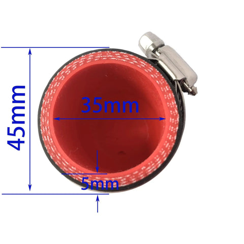 Top view of 35mm 1-3/8 Inch Black High Temperature 4-Ply Reinforced Silicone Hose Cap With Stainless Steel Clamp for turbo bypass valve.