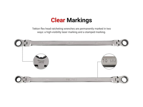 Long Flex Head Ratcheting Box End Wrench Set, 7-Piece 6 to 19 mm, 12-Point Wrench with Clear Markings Demonstration