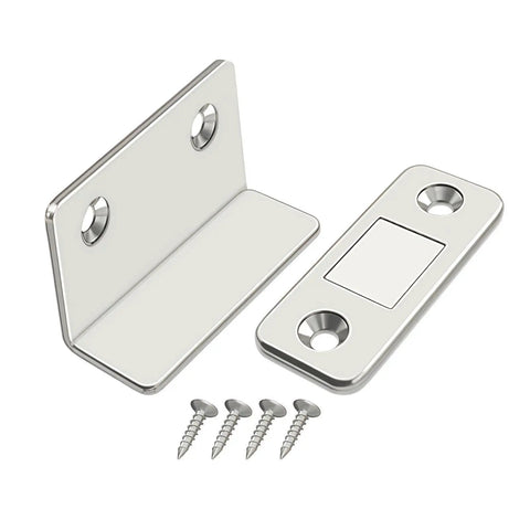 Magnetic Cabinet Catch No Drill Install Concealed Latch For Doors And Drawers with screws shown, invisible magnet lock for cabinets.