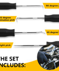 All In One 826 Piece O Ring Kit With SAE And Metric Sizes 70A Durometer O Rings For Auto Engines Hydraulics Faucets Plumbing And Car Cylinders Includes Four Pick Tools For Easy Size Identification And Quick Replacement shown with pick tools