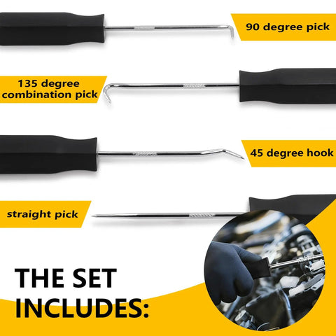All In One 826 Piece O Ring Kit With SAE And Metric Sizes 70A Durometer O Rings For Auto Engines Hydraulics Faucets Plumbing And Car Cylinders Includes Four Pick Tools For Easy Size Identification And Quick Replacement shown with pick tools