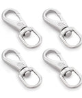 Heavy Duty Stainless Steel Flag Clips For Flagpole Rope 4 Pack 3.5 Inch Swivel Snap Hooks, showing four shiny clips.
