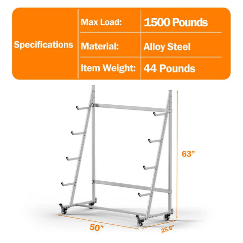 Badass Horizontal Storage Rack Built Tough From Weather Resistant Alloy Steel shown with dimensions 63" height and 50" width.