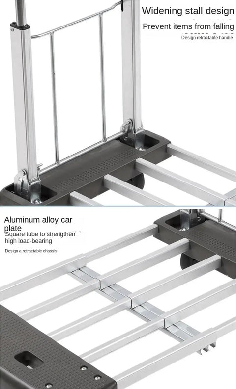 Heavy Duty Foldable Hand Truck Platform Dolly Cart For Moving Boxes And Heavy Loads, aluminum frame and retractable handle