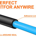 Top Tier 1/2 Inch Heat Shrink Tubing 13 Foot Roll Dual Wall Adhesive Lined Waterproof Wire Wrap Cover showing adhesive lining sealing a blue wire.