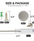 60 Piece Universal Car Roof Headliner Repair Kit With Installation Tool Includes Snap Rivets Retainers For All Cars Grey Grid Interior Ceiling Fix And Durable Easy DIY Fit, showing screwdriver, push pin, rivet, and fabric sample size details