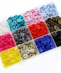 T8 Plastic Snaps Starter Kit For Crafts And Clothing Size 24 No Sew Fasteners 12 Color Assortment in plastic storage case