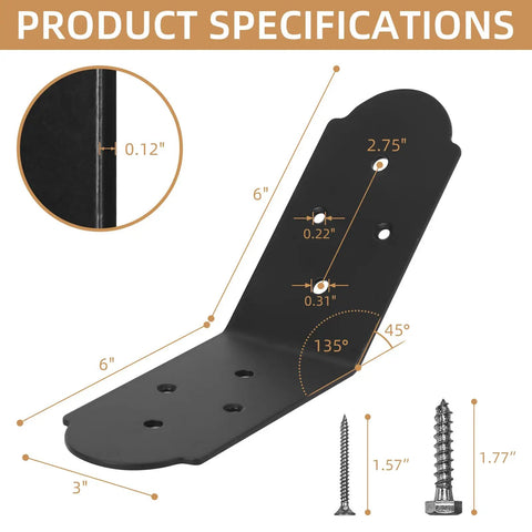 Heavy Duty Inside Mount 135 Degree Angle Bracket for Wood Post and Beam Projects 6x5x3 Inch Carbon Steel with Black Powder Coat Built Tough For Desks Pergolas Gazebos and DIY Kits Two Pack