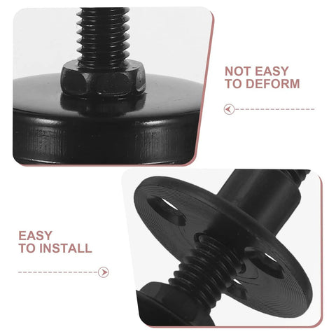 Close-up of Beefy Adjustable Furniture Leveling Feet for Tables and Chairs, 4 Pack, Heavy Duty Carbon Steel and Plastic in black.
