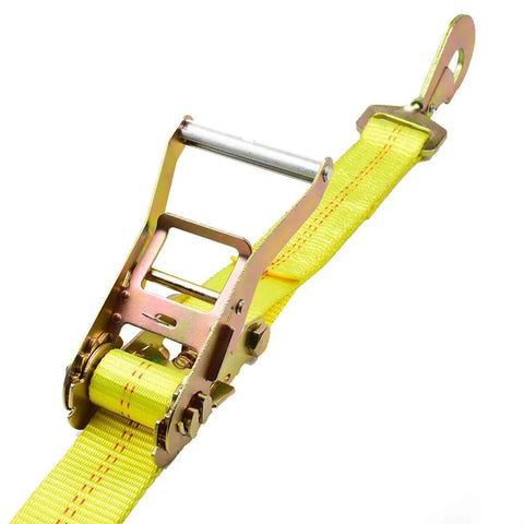 Beefy Heavy Duty Axle Tie Down Straps Kit With Ratchet And Snap Hooks And Floating D Ring, 2 Inch By 114 Inch, 4 Pack, Classic Yellow, 10000 Lb Break Strength, 3300 Lb Safe Working Load