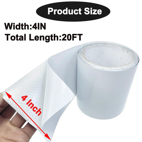 Waterproof Repair Tape For Awning And Canvas 4 Inch By 20 Foot Outdoor Patch Tape shown unrolled, displaying texture and size