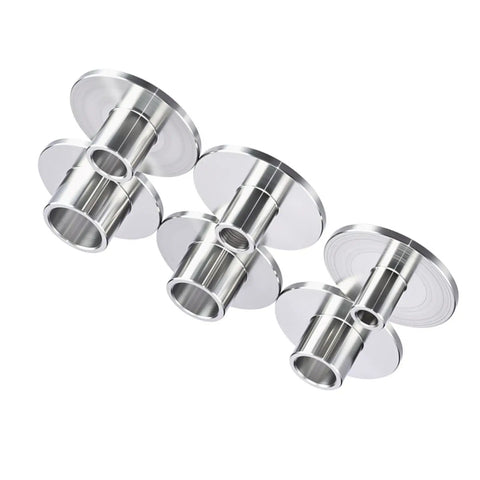 Top Shelf Stainless Steel Router Guide Bushing Set With Six Precision Sizes For Woodworking Templates, three bushings displayed.