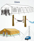 Illustration showing uses for Heavy Duty Line-Lok Cleat CL271 For Tents, Marquees, Hammocks And Ropes in outdoor settings