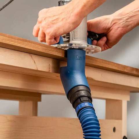 Click Connect Flexi Port Two And A Half Inch Fitting Adapter For Dust Collection Easy Install No Fuss Ready Mount attached to router