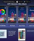 60Ft Bluetooth LED Strip Lights With Music Sync app interface showing color and music modes