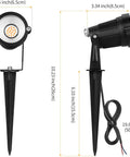 Low Voltage Outdoor Landscape Lights Kit 6 Pack IP65 Waterproof 7W 700LM Warm White 2700K With Connectors, size details shown