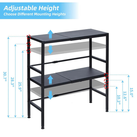 Two Tier Expandable Metal Storage Shelves Built For Tough Use With Adjustable Heights From 18.7 To 28.3 Inches Heavy Duty 150 Lbs Per Shelf Utility Rack For Kitchen Garage Laundry Bathroom Pantry And Warehouse, adjustable metal shelf heights