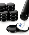 16 Pack Furniture Sliders 1.5 Inch Black Heavy Duty Glide Mats For Carpet And Hardwood Floors stacked with adhesive backing.