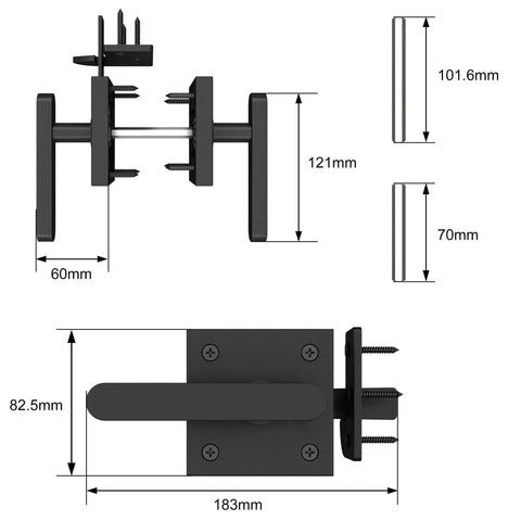 Heavy Duty Left Inswing Gate Latch Double Sided Self Locking With Built In Spring For Wooden Fences Pool Gates Backyard Gardens No Fuss Easy Inside Outside Quick Access with dimensions