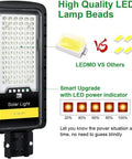 Close-up of 80W Solar Street Light with 84 LEDs, showing LED lamp beads and power indicator, IP67 for outdoor use.