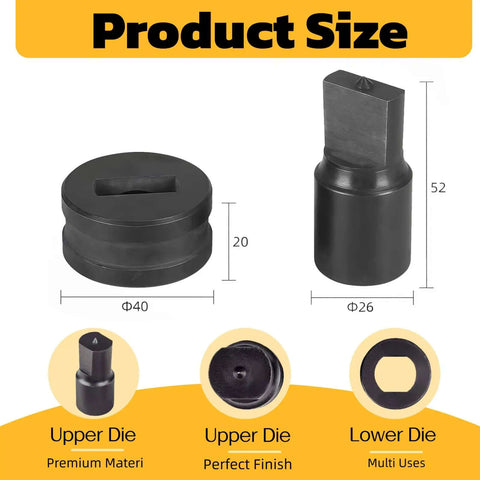 Beefy, Heavy Duty Slotted Die For CH-70 Hydraulic Punch Press, 4x13mm Hole Punch Die dimensions and design details displayed.
