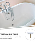 Rotary Bathtub Drain Stopper Copper One Press Seal Hair Catcher in a modern bathtub with a chrome faucet and stopper.