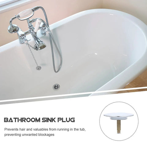 Rotary Bathtub Drain Stopper Copper One Press Seal Hair Catcher in a modern bathtub with a chrome faucet and stopper.