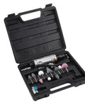 Top Tier 25000 Rpm Air Die Grinder Kit With Quick Chuck And 16 Piece Set in a case showing accessories for metal and stone work.