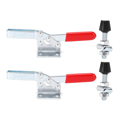 Toggle Hold Down Clamp With Quick Lock GH 201C Fixture For Welding And Woodworking Bench Jig Setup Beefy 182kg Holding Force Rust Resistant Heavy Duty Clamp Tool Set Of 2, metal with red handle