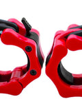 Heavy Duty 2 Inch Barbell Clamps Quick Release Pair Locking Olympic Weight Plate Collars Red And Black Easy Weight Swaps