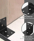 2 Inch Black Corner Brackets Set for Wood Furniture Shelves and Bed, showing 90 Degree L Braces with 120 Screws and smooth finish.