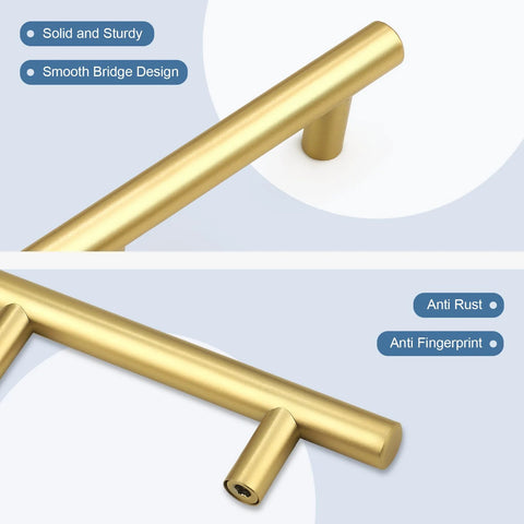 Set Of 30 3 Inch Center Hole Brushed Gold Cabinet Pulls Stainless Steel Rustproof Kitchen Cabinet Handles shown in smooth design