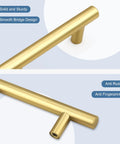 Close-up of gold brass cabinet pull showing smooth grip and durable construction from 30 Pack 5 Inch Center To Center Gold Brass Cabinet Pulls For Kitchen Cabinets And Drawer Fronts, Rust Resistant Stainless Steel Handles With Easy Installation And Smooth Grip Durable Construction And Modern Look For Long Lasting Use.