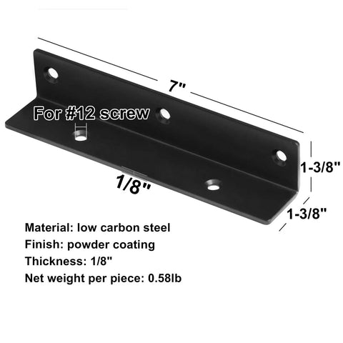Solid As A Rock 4 Pack Corner Braces 7 Inch L Angle Stringer Hanger Bracket black powder coated steel bracket with pre drilled holes.