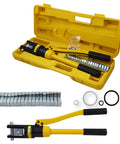 16 Ton Hydraulic Wire Lug Terminal Crimping Tool With 11 Dies YQK 300 shown with yellow case and accessories