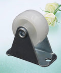 Close-up of a white 1 Inch PP Nylon Caster Wheel for Furniture and Office on a metal plate, showcasing smooth rolling design.