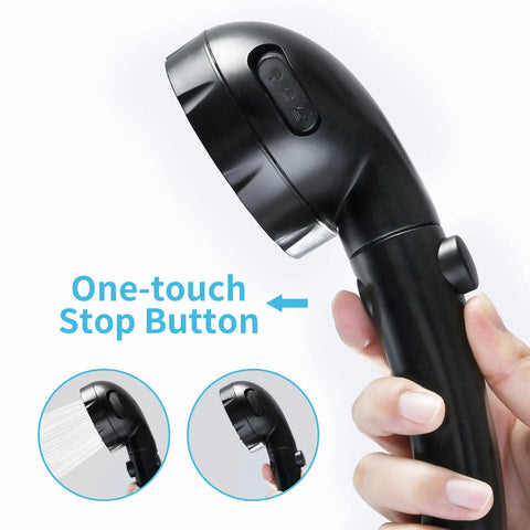 Close-up of High Pressure Handheld Shower Head For RV With Hose And One Touch On Off Stop Button Detachable Shower Head Adjustable Holder