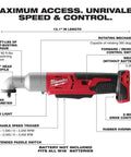 Knuckle Buster Cordless Right Angle Impact Wrench Featuring Dual Speed Drive Control And Three Eighth Inch Friction Ring Anvil For Confined Automotive Repair Jobs Bare Tool, showing design, specifications, and features.