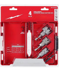 Heavy Duty 4 Pc One Piece Carbide Hole Cutter Kit With Extra Pilot Bit And Hex Key For Drilling Stainless Steel And Mild Metal Smoothly Durable 3 Flat Shanks, 4 pc kit in red case