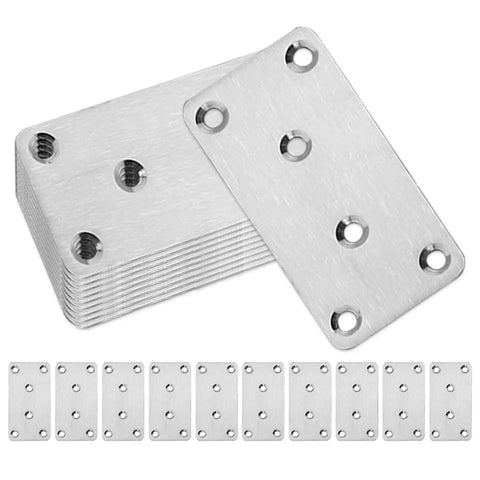Beefy Heavy Duty Wood Brackets Set 10pcs Stainless Steel Flat Mending Plates 80x40x1.75mm For Timber And Fence Post Fixing And Joining Sleeper Brackets Silver