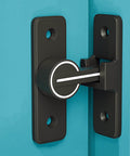 Keyless 90 Degree Barn Door Lock Hardware With Night Light Mode Heavy Duty Zinc Alloy Matte Black Gate Latch against blue door