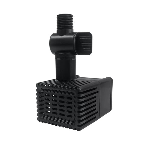 Solid 280 GPH Submersible Pond Pump With Adjustable Flow, front view, black casing, ideal for small ponds and water features