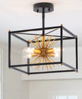 Gold Flush Mount Ceiling Light, Modern Brass Sputnik Starburst Fixture, showcased in a black frame, small 12.6 In, chic design
