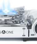 Ultra Compact Emergency Camping Stove Mini Butane Portable With Carrying Case Stainless Steel White 7,650 BTU Heat Output