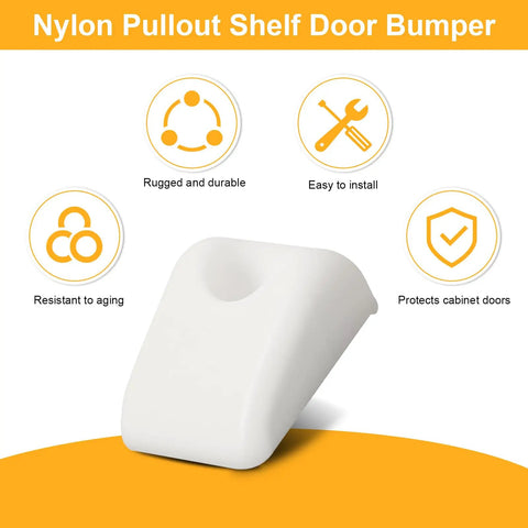 Nylon Pullout Shelf Door Bumper for cabinets, durable white design, easy installation, protects cabinet doors.